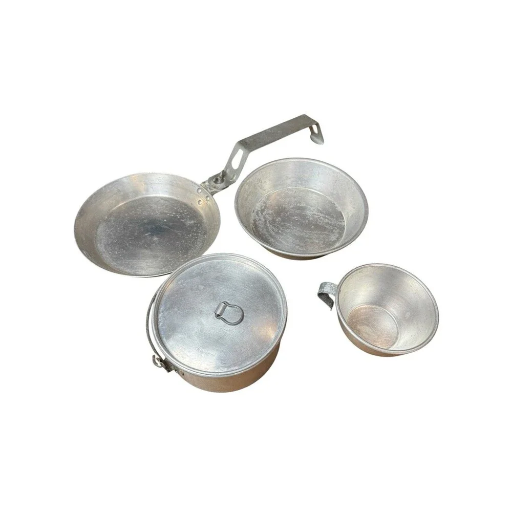 Vintage Camping Field Aluminum Mess Kit Lot Kiffe Kook It 4 Piece